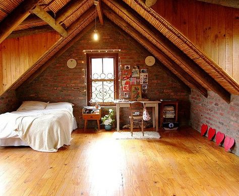 Making an unfinished attic space feel livable | Offbeat Home Wc Decoration, Finished Attic, Small Attic, Attic Conversion, Attic Design, Attic Apartment, Attic Bedrooms, Attic Renovation, Attic Spaces