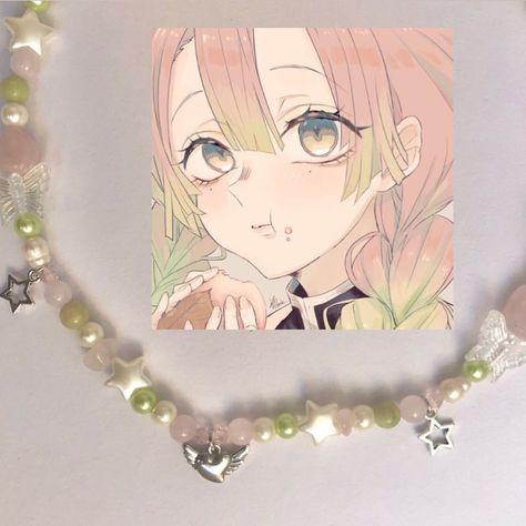 Mitsuri mochi aesthetic necklace beaded necklace mochi pastel kawaii jewelry Demon Slayer Inspired Bracelets, Demon Slayer Necklace, Demon Slayer Jewelry, Demon Slayer Bracelet, Anime Jewelry, Swag Art, Bead Charms Diy, Inspired Necklace, Beaded Accessories