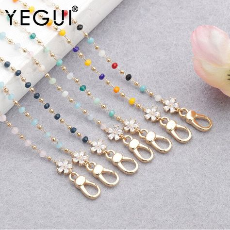 YEGUI M837,eyeglass strap chain,jewelry accessories,18k gold plated,0.3 microns,mask chain,charms,handmade,bead chain,74.5cm/pcs _ - AliExpress Mobile Konektor Hijab, Eyeglass Jewelry, Beaded Sunglasses, Strap Mask, Eyeglass Strap, Mask Strap, Glasses Strap, Mask Holder, Mask Chain