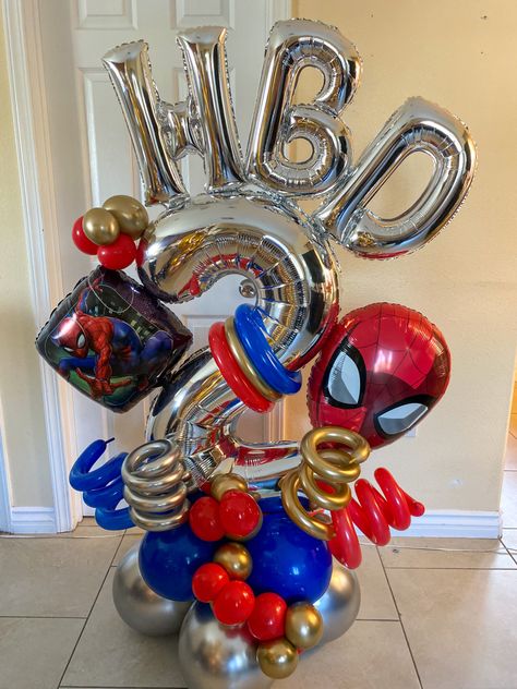 Superhero Birthday Party Decorations, Spiderman Balloon, Batman Themed Birthday Party, Spiderman Christmas, Spiderman Birthday Party Decorations, Spiderman Decorations, Spiderman Spiderman, Balloon Tower, Spiderman Birthday Party