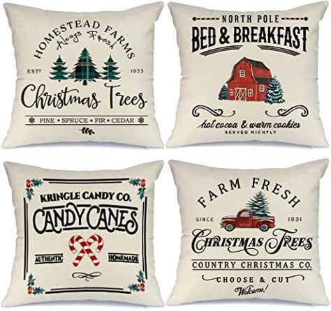 AENEY Christmas Pillow Covers 20x20 Set of 4, Farm Fresh Tree - Christmas Gift - Xmas Gift #ChristmasGift #XmasGift #Affiliate Winter Holiday Decorations, Holiday Throw Pillow, Farmhouse Throw Pillow, Shabby Chic Fabric, Holiday Throw, Christmas Cushion Covers, Christmas Pillowcases, Christmas Pillows, Christmas Cushions