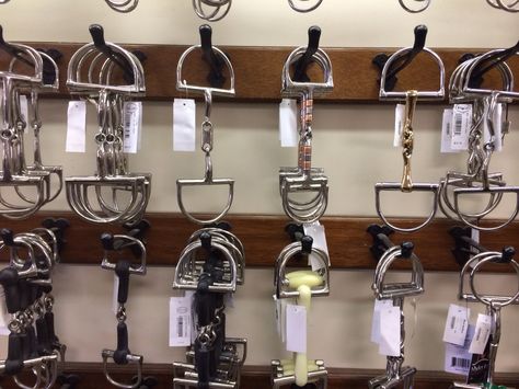 Horse Bit Organization, Tack Shop Display Retail Stores, Tack Store Display Ideas, Feed Store Display Ideas, Horse Organization, Horse Themed Bedrooms, Tack Room Organization, Horse Bedroom, Horse Clothing