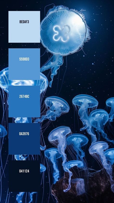 Space Colors Palette, Deep Sea Palette, Under Water Colour Palette, Aquarium Color Palette, Jellyfish Color Palette, Jellyfish Palette, Underwater Palette, Marine Color Palette, Magical Color Palette