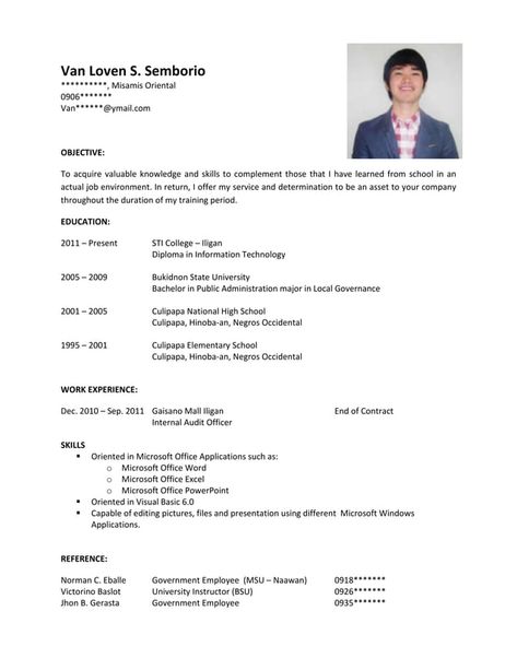 Sample Resume for OJT | PDF Bio Data, Internal Audit, Application Letters, Public Administration, Job Training, Resume Examples, Information Technology, Work Experience, Sample Resume