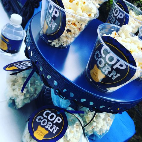 Finishing touches for babes party !! 😏😎🚓🚔  ✔️Cop Corn  ✔️Donut Drink & Drive  ✔️Congrats Water  ✔️Keep Calm we've got Your 6   #JB #philadelphiapolicedepartment #PPD #soproudofmylove #alllivesmatter Highway Patrol Party Ideas, Gender Reveal Police Theme, Police Themed Food, Cop Themed Party, Cop Graduation Party, Police Desserts, Police Academy Graduation Party Ideas, Police Graduation Party Ideas, Police Graduation Party