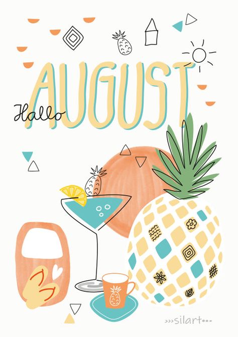 Hallo August August Illustration Month, August Drawings, August Illustration, Hallo August, Was Sind Curtain Bangs, Sind Curtain Bangs, Cards Drawing, Happy Greetings, August Wallpaper