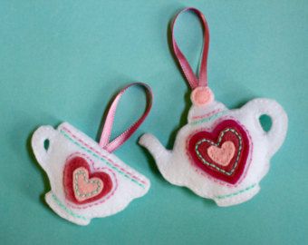 felt ornaments on Etsy, a global handmade and vintage marketplace. Teapot Ornament, Handmade Felt Ornament, Christmas Tree Gift, Teacup Set, Pink Felt, Love Tea, Wool Quilts, Felt Halloween, Felt Ornament