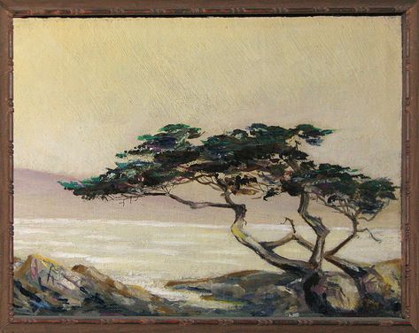 Monterey Cypress California Cypress Trees, Cypress Tree Art, Monterey Cypress Tree Tattoo, Monterey Cypress Trees, Arts And Crafts Tile, Monterey Cypress, Greek Paintings, Modern Impressionism, Watercolor Subjects