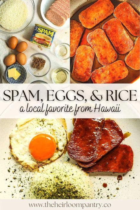 Spam Eggs And Rice, Egg Rice Recipe, Eggs And Rice, Hawaiian Breakfast, Fried Spam, Spam Fried Rice, Baked Breakfast Casserole, Sourdough French Toast, Spam Recipes