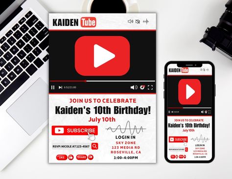 Youtube Birthday Party, Influencer Party, Youtube Birthday, Social Media Party, Canva Website, Canva Tutorial, Email Templates, Print And Cut, Instant Download Etsy