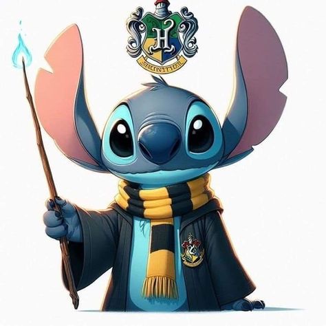 Stitch Harry Potter Wallpaper, Stitch Hufflepuff, Harry Potter Stitch, Stitch Kawaii, Lilo And Stitch Quotes, Harry Potter Items, Stitch Quote, Lilo Y Stitch, Stitch Drawing