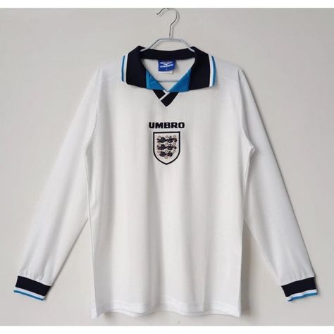 England Retro Soccer Jersey Home Long Sleeve Replica 1996 England Football Kit, England Kit, England National Team, England Homes, England Football, Retro Shirts, Slim Fit Shirt, Soccer Jersey, Football Shirts