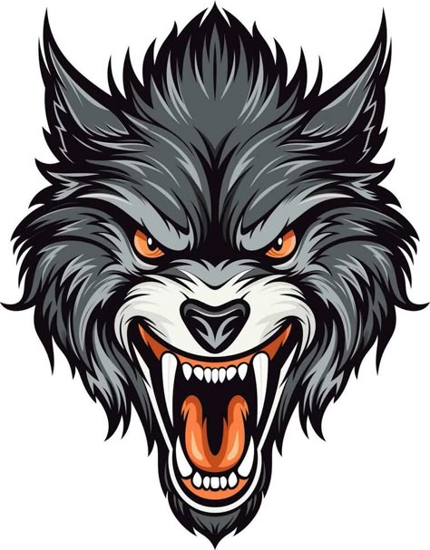 Wolf Head Logo - Wolf Head Mascot with sharp teeth- Vector illustration for t-shirts, posters, and other uses. 3 Headed Wolf, Wolf Head Design, Wolf Head Logo, Teeth Vector, Shirts Illustration, Wolf Vector, Wolf Clipart, Angry Wolf, Wolf Logo