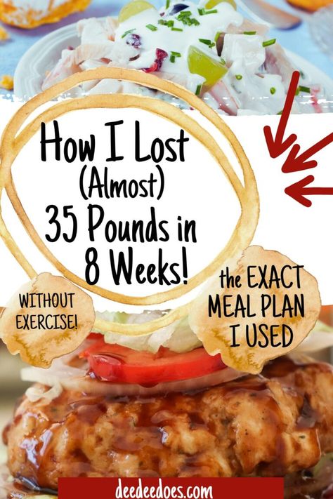 Here's how to lose almost 35 pounds in 8 weeks without exercise. This is the exact healthy meal plan I used to shed the pounds and eat snacks, dessert and 3 meals a day. Week Healthy Meal Plan, Ww Meal Plan, Weight Watchers Food Points, Weight Watchers Menu, 3 Meals A Day, Weight Watchers Meals Dinner, Weight Watchers Program, Weight Watchers Plan, Weight Watchers Meal Plans