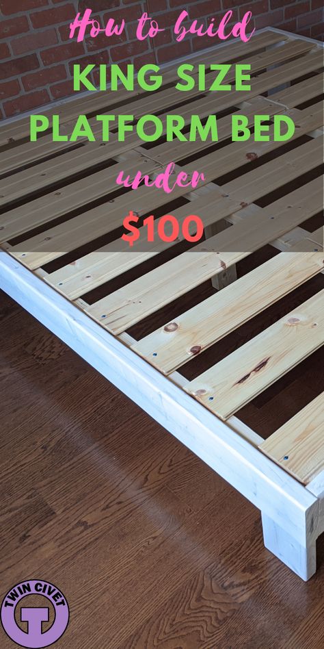 King Bed Frames Diy, Platform Beds Diy, Unique Diy Bed Frame, Platform Bed Plans King Size, Make King Size Bed, Make A Platform Bed Easy Diy, King Bed Box Frame, Diy King Bed Frame Easy Platform, Cheap Diy King Bed Frame