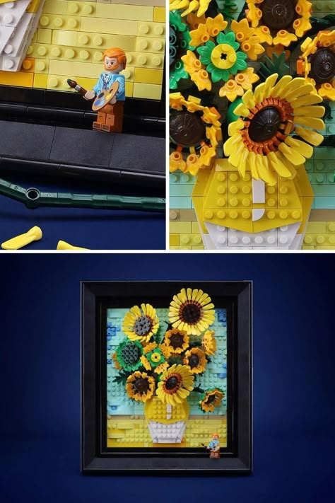 How To Display Lego Flowers, Van Gogh Lego, Lego Sunflower, Lego Picture Frame, Cool Lego Ideas, Lego Master Builder, Lego Painting, Lego Van, Lego Flowers