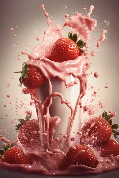 Milk Photography, Ice Cream Wallpaper, Pictures Of Food, Fruit Splash, Strawberry Drinks, Milk Splash, Food Cart Design, Splash Photography, Pink Milk