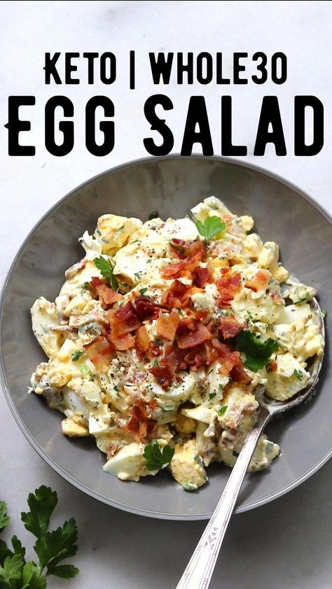 #HealthDiet Egg Salad With Bacon, Keto Egg Salad, Resep Diet, Makanan Diet, Keto Meal Prep, Lunch Recipes Healthy, Keto Recipes Dinner, Boiled Egg, Idee Pasto Sano