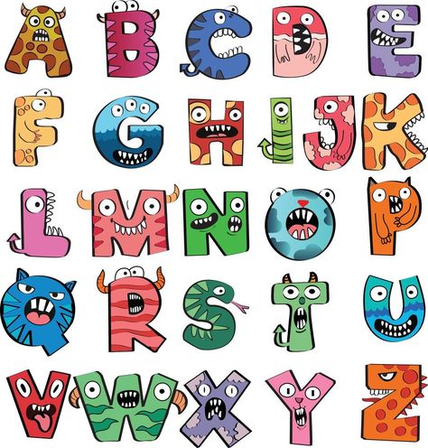 Cartoon Vector Illustration of Funny animals and monster Capital Letters Alphabet for Children Education Cartoon Calligraphy Alphabet, Ghost Alphabet Letters, Letters Art Design, Letters As Characters, Animal Fonts Alphabet, Abc Drawing Letters, Funny Alphabet Letters, Funny Fonts Alphabet, Alphabet Cartoon Letters