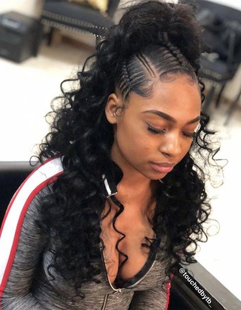 Half-up Half-down Feed-in Braids #beauty #fashion #style #makeup #skincare #hair #nails #blackhair Prom Hairstyles Down, Weave Hairstyles Braided, Weave Ponytail Hairstyles, Prom Inspo, Prom Hair Down, Easy Hairstyles For Medium Hair, Feed In Braid, Big Night, Braided Hairstyles For Black Women