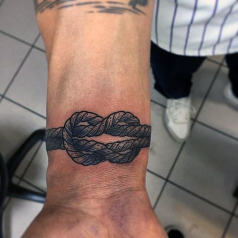 60 Knot Tattoo Designs For Men - Ink Ideas To Hold Onto Hercules Knot Tattoo, Rope Wrist Tattoo, Reef Knot Tattoo, Square Knot Tattoo, Rope Tattoo For Men, Knot Tattoos, Rope Tattoo, Marriage Tattoos, Tattoo On Wrist