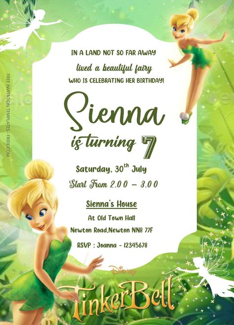 Free Editable Word - Tinkerbell Birthday Invitation Templates Tinkerbell Invitations, Tinkerbell Party Theme, Tinkerbell Birthday, Tinkerbell Party, Fairy Garden Party, Invitation Text, Free Invitation Templates, Birthday Template, Theme Party Decorations