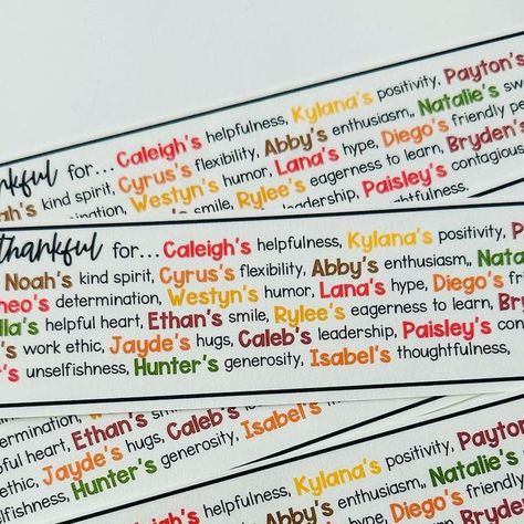 Joanne Miller on Instagram: "I’m so thankful for these kids! I’m so thankful to be their teacher, they inspire me and excite me to come to work. ❤️ I love how excited they are to learn and be together. I made these bookmarks for my students to use when they read their books at home next week. It will be a sweet reminder to appreciate all the great qualities our class family possesses. #classfamily #thankfulteacher #thankful #teacher #teach #teachers #teachersofinstagram #school #teachersfollowteachers #teachersofig **I created these in PowerPoint. 😊" Reasons To Be Thankful For Students, Thankful For My Students, Teacher Thankful For Students Poster, Student Bookmarks, Student Posters, Thanksgiving School, Work Ethic, Future Classroom, Anchor Charts