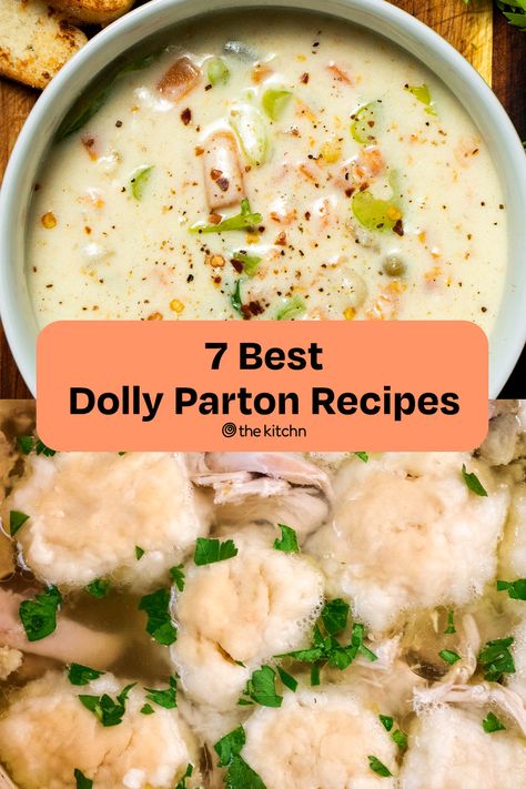 We'll be making her "Stampede Soup" forever. Dolly Parton Creamy Veggie Soup, Dolly Parton Food Recipes, Good Lookin Cookin Dolly Parton, Dolly Parton Bread, Dolly Parton Dixie Stampede Soup, Copycat Dolly Parton’s Stampede Soup, Dollywood Copycat Recipes, Dolly Parton Recipes Families, Dolly Parton's Stampede Soup