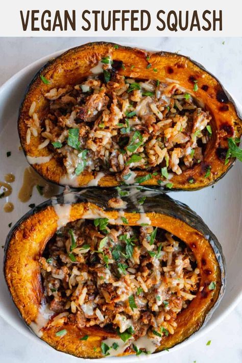 This easy Roasted Kabocha Squash Recipe (or Japanese Pumpkin) is the perfect fall side dish or main! Roast and stuff, or simply drizzle the sliced roasted squash with creamy tahini dressing. Perfect for vegan Thanksgiving or the holidays. Tofu Taco Meat, Peanuts Recipes, Kabocha Squash Recipe, Taco Meat Recipe, Easy Tofu, Roasted Kabocha Squash, Vegan Meat Substitutes, Tofu Tacos, Meat Cooking