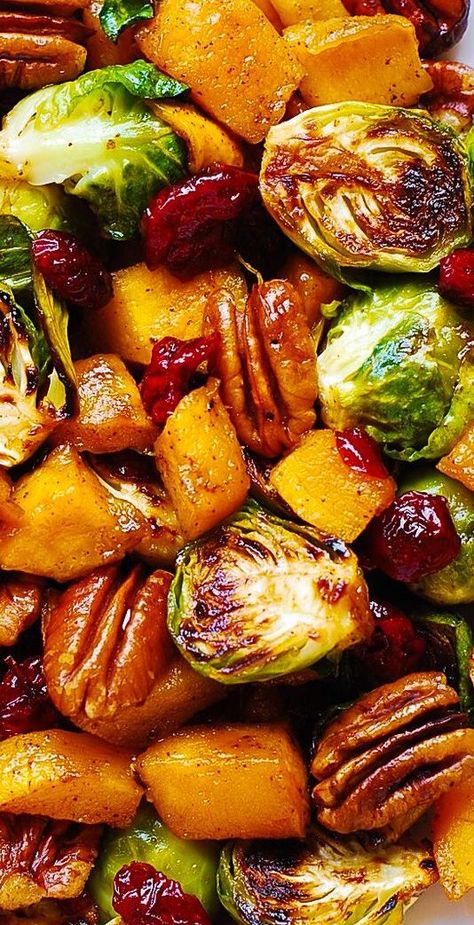 International Appetizers, Brussels Sprouts With Pecans, Butternut Squash And Brussels Sprouts, Cranberry Recipes Thanksgiving, Thanksgiving Recipes Side Dishes Veggies, Thanksgiving Side Dishes Healthy, Best Thanksgiving Side Dishes, Thanksgiving Menu Ideas Side Dishes, Thanksgiving Food Sides