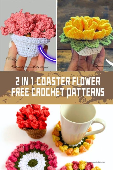 Crochet Flower Coaster Patterns, Crochet Flower Coasters In Pot, Crochet Flower Placemats, Crochet Patterns Flowers Free, Coaster Flower Crochet, Flower Pot Crochet Pattern Free, Free Crochet Coaster Pattern, Crochet Flower Pot Coasters Free Pattern, Crocheted Coasters Pattern Free