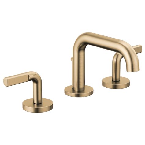 Litze® | Widespread Lavatory Faucet with Low Spout - Less Handles 1.5 GPM Modern Gold Bathroom, Brizo Litze, Gold Bathroom Faucet, Bar Faucets, Industrial Space, Water Efficiency, Urban Industrial, Custom Shower, Lavatory Faucet