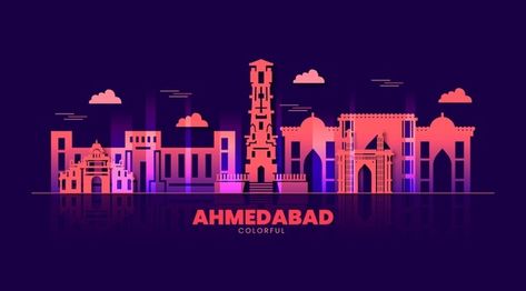 Colorful ahmedabad skyline Free Vector | Free Vector #Freepik #freevector #travel #city #architecture #building Ahmedabad Skyline, Travel City, City Architecture, Ahmedabad, Architecture Building, Graphic Resources, Vector Free, Black And White, Architecture