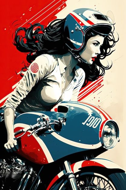 Affiche Vintage Belle Femme Racer Aux Co... | Premium Photo #Freepik #photo #biker #moto-vintage #moto-illustration #moto-silhouette Art Moto, Motorbike Illustration, Vintage Motorcycle Photos, Vintage Motorcycle Art, Automotive Logo Design, Motorcycle Illustration, Riding Bike, Vintage Motorcycle Posters, Moto Vintage