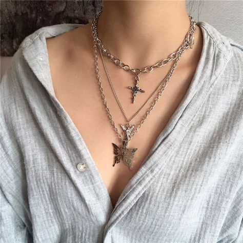 Women Choker Necklace, Chunky Choker, Witch Necklace, Goth Necklace, Y2k Necklace, Silver Necklace Set, Silver Choker Necklace, Fairy Necklace, Chunky Chain Necklaces