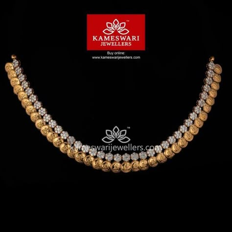 Kasu Necklace, Kasu Mala, Kameswari Jewellers, Necklaces Simple, Necklaces Ideas, Real Diamond Necklace, Gold Necklace Indian, Gold Jewelry Simple Necklace, Gold Necklace Indian Bridal Jewelry