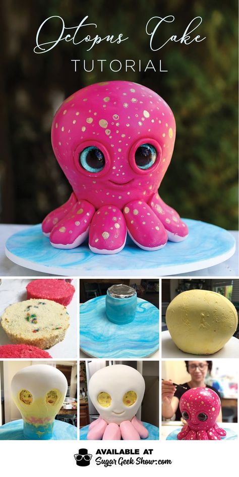 Octopus Cake Tutorial + Instructional Video | Sugar Geek Show Octopus Birthday Cake, Cake Sculpting, Sea Turtle Cake, Octopus Cake, Sugar Geek, Cake Structure, Turtle Cake, Sculpted Cakes, Brownie Desserts