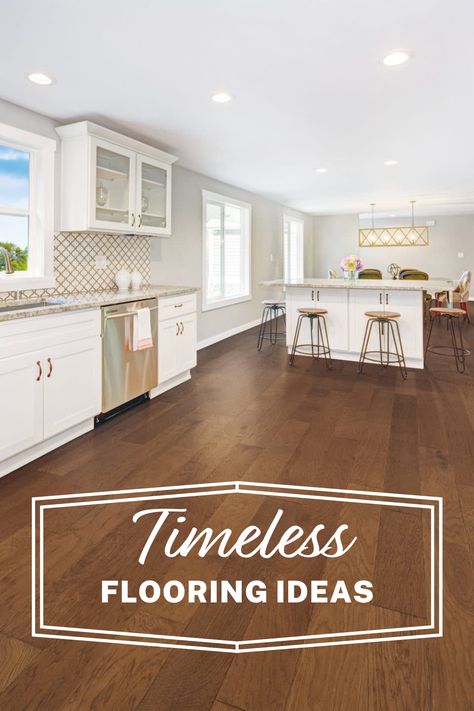 Flooring is the foundation of your home; it is a big commitment to make and can be costly and time-consuming to replace. This is why we are always on the lookout for timeless adaptable flooring that can develop and change with different design trends. Here are our top timeless flooring ideas. Flooring Options For Kitchen, Timeless Vinyl Plank Flooring, Current Flooring Trends, Kitchen Dining Room Flooring, Timeless Flooring Colors, Traditional Flooring Ideas, Timeless Hardwood Floors, Flooring Ideas 2023, Timeless Kitchen Flooring