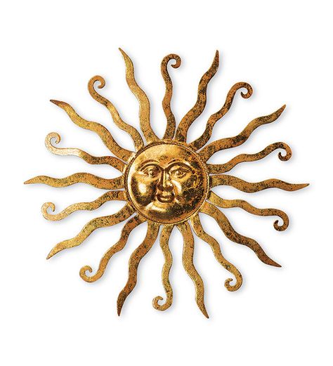 Plow and Hearth golden sun...gorgeous! Metal Sun Wall Art, Sun Wall Hanging, Gold Metal Wall Art, Gold Home Accessories, Sun Wall Decor, Metal Home Decor, Gold Home Decor, Gold Wall Art, Metal Wall Sculpture