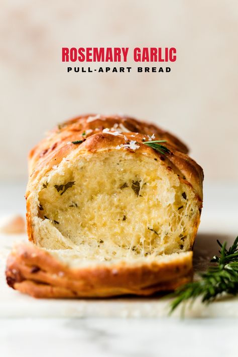 Starting from a simple rosemary-infused homemade dough, this rosemary garlic pull-apart bread is shaped and assembled with butter, garlic, cheese, and herbs. Baked until golden brown and served pull-apart style, this flaky and flavorful bread is completely irresistible. Just wait until you smell it baking! Truly a favorite. Rosemary Garlic Pull Apart Bread, Garlic Pull Apart Bread, Ciabatta Rolls, Red Star Yeast, Bread Yeast, Yeast Recipes, Rosemary Garlic, Garlic Cheese, Homemade Dough