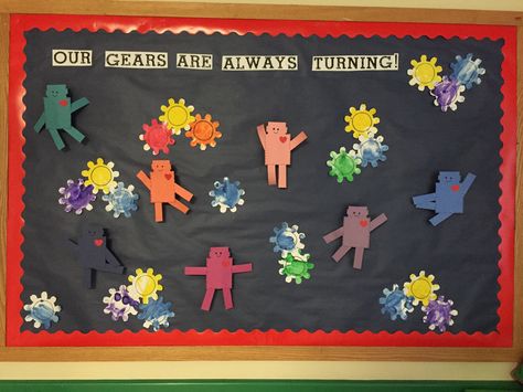 Gear Bulletin Board Ideas, Robot Bulletin Board, Robot Bulletin Board Ideas, Robot Classroom, Bullentin Boards, The Wild Robot, Fall Bulletin Boards, Bulletin Board Ideas, Kid Craft