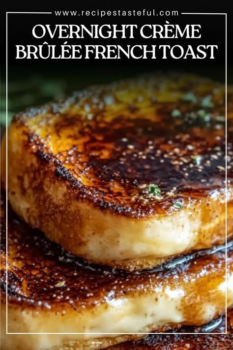 Wake up to a gourmet breakfast with this Overnight Crème Brûlée French Toast! It’s rich, custardy, and has a delicate, crispy sugar crust. This make-ahead dish requires minimal effort in the morning and is perfect for impressing your family or guests. Drizzle with maple syrup and enjoy a luxurious breakfast or brunch. Gourmet French Toast, Crème Brûlée French Toast, French Breakfast Recipes, Brulee French Toast, Luxurious Breakfast, French Toast Brunch, Creme Brulee French Toast, Overnight French Toast, French Breakfast