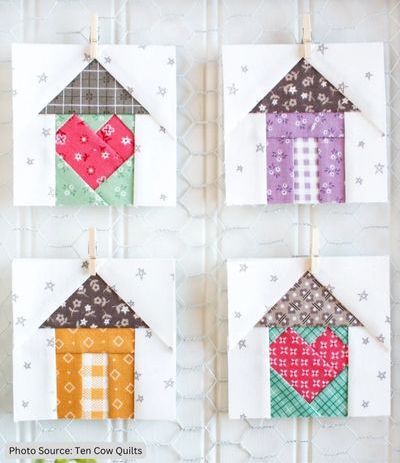 Top 10 Free House Quilt Patterns (+8 Bonus Patterns For Sale) Applique Houses Pattern, Mini House Quilt, Fpp House Pattern, 12 Inch House Quilt Block Pattern, Quilts With Houses Patterns, Building Block Quilt Pattern, Free House Quilt Block Patterns, Modern House Quilt Patterns, Tiny House Quilt Block Pattern Free