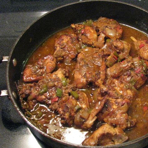 Brown Stew Chicken Recipe Brown Stew Chicken Recipe, Jamaican Brown Stew, Jamaican Brown Stew Chicken, Brown Stew Chicken, Stew Chicken, Jamaican Cuisine, Jamaican Dishes, Easy Rice, Stew Chicken Recipe