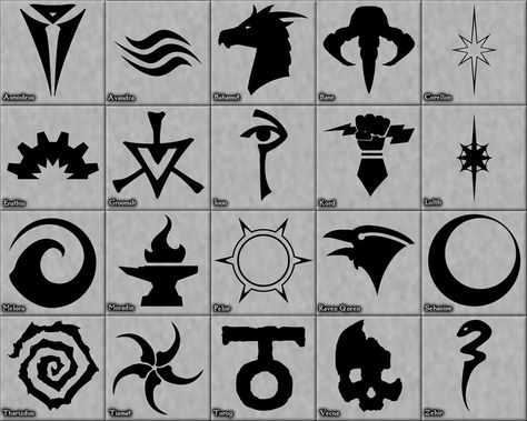 Dnd God Symbols, Fantasy Faction Symbols, Elf Symbols, Dnd Pantheon, Dnd Runes, Gods Symbols, Woodworking Templates, Savage Worlds, Raven Queen