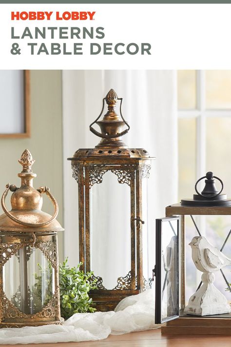 Discover shelf-ready pieces, table decor, unique lanterns and more at your local Hobby Lobby®. Rustic Lantern Decor, Hobby Lobby Lanterns, Lantern Table Decor, Table Decor Rustic, Lantern Table, Hobby Lobby Decor, Lobby Decor, Lantern Decor, Bird Figurines