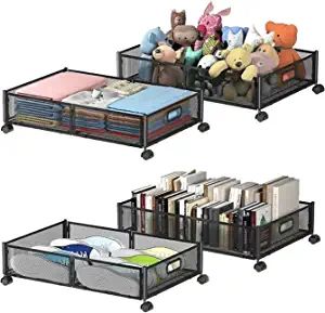 WELL BUILT AND NON-DEFORMING GOOD CAPACITY: Under bed organizer DIMENSIONS: 23.4"(L) x 16"(W) x 6.2 "(H), 6.22 inch THOUGHTFUL HANDLE DESIGN: With 1 handle on front, the shoe organizer under bed is easy to pull out underbed, Your room can feel a lot bigger when you make use of some under-utilized space under the bed. 360 DEGREE ROTATING WHEELS: 2 of the wheels have a locking function, when you need it to stay still, you just need to press the locking mechanism lightly. Shoe Storage On Wheels, Drawer For Clothes, Storage With Wheels, Under Bed Storage Bins, Under Bed Organization, Drawers On Wheels, Under Bed Shoe Storage, Under Bed Storage Boxes, Under Bed Storage Containers