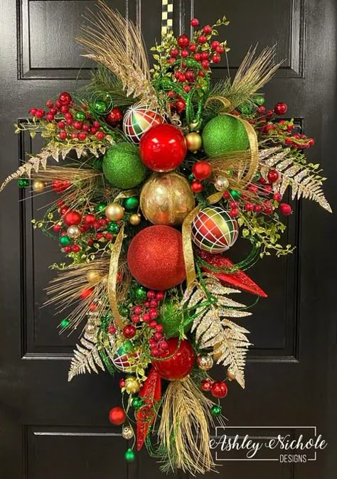 Christmas Wreaths – AshleyNichole Designs Christmas Chandelier Decor, Evergreen Swag, Christmas Wreath Decor, Red Christmas Wreath, Christmas Decorations Centerpiece, Christmas Traditional, Holiday Wreaths Christmas, Teardrop Swag, Holiday Wreaths Diy