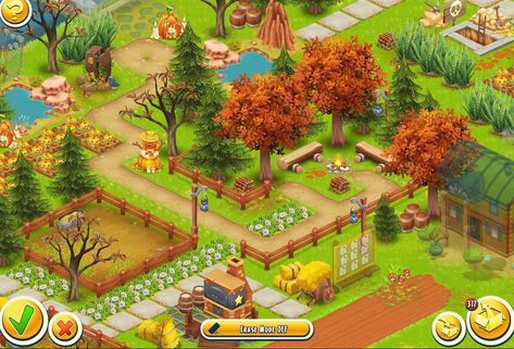 Hayday Farm Design Fall, Fall Hayday Farm, Hay Day Fall Design, Hayday Autumn Design, Hayday Farm Design Garden Layouts, Hayday Town Design, Hayday Farm Design Machines, Hayday Layout Ideas, Hay Day Farm Design Ideas