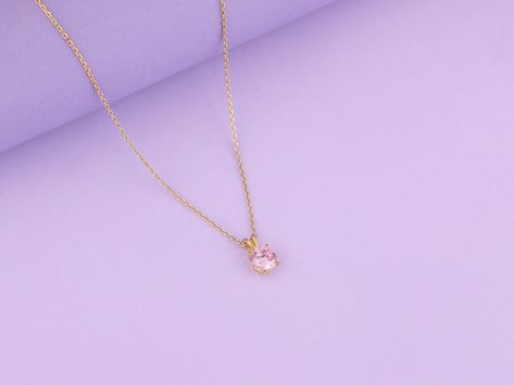 14K Gold Pink Tourmaline Round Cut Necklace, Solitaire Necklace for Women, October Birthstone Necklace, Minimalist Dainty Necklace for Her - Etsy October Birthstone Necklace, Solitaire Necklace, Necklace For Her, Solitaire Necklaces, Necklace Minimalist, Wedding Jewellery Necklace, October Birthstone, October Birth Stone, Birthstone Necklace